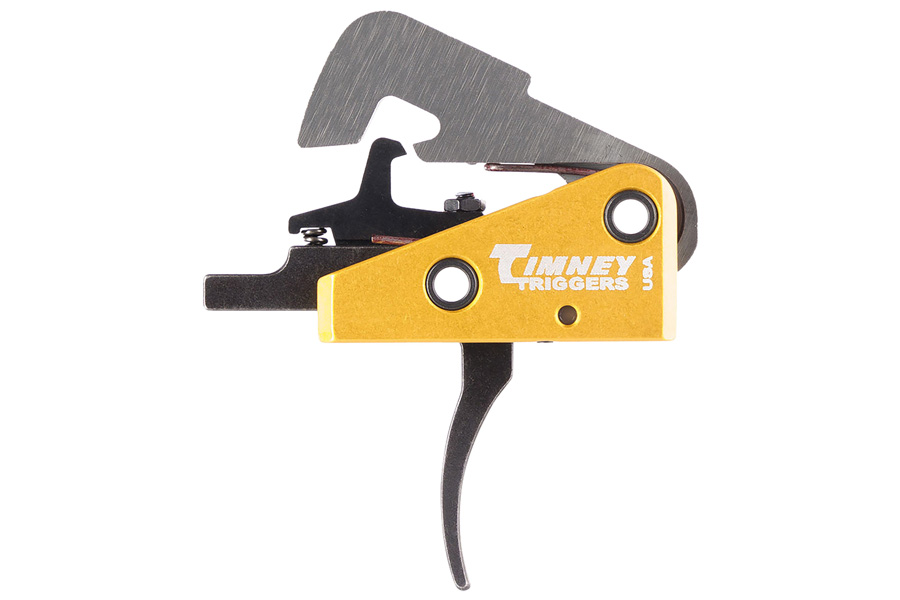 Timney Competition Trigger Single-Stage Curved Trigger with 4 lbs Draw Weight & Black/Gold Finish for AR-10