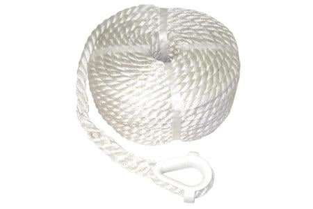 ANCHOR LINE 3/8IN X 150FT  3-STRAND NYLON, WHITE, W/NYLON THIMBLE