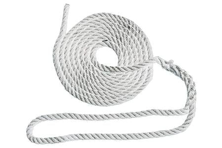 DOCK LINE 3/8IN X 25FT HAND SPLICED 3-STRAND NYLON WHITE, 6 TUCK SPLICE BURNT E