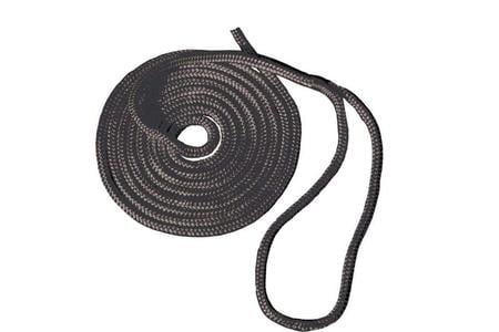 DOCK LINE BLACK 3/8IN X 15FT HAND SPLICED DOUBLE BRAID, W/12IN WHIPPED EYE SPLI