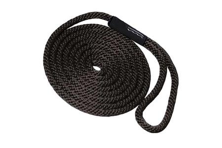 DOCK LINE 3/8INX15FT SOLID BRAID MFP  WEBBING, BLACK WITH LARGER WEBBING  12IN