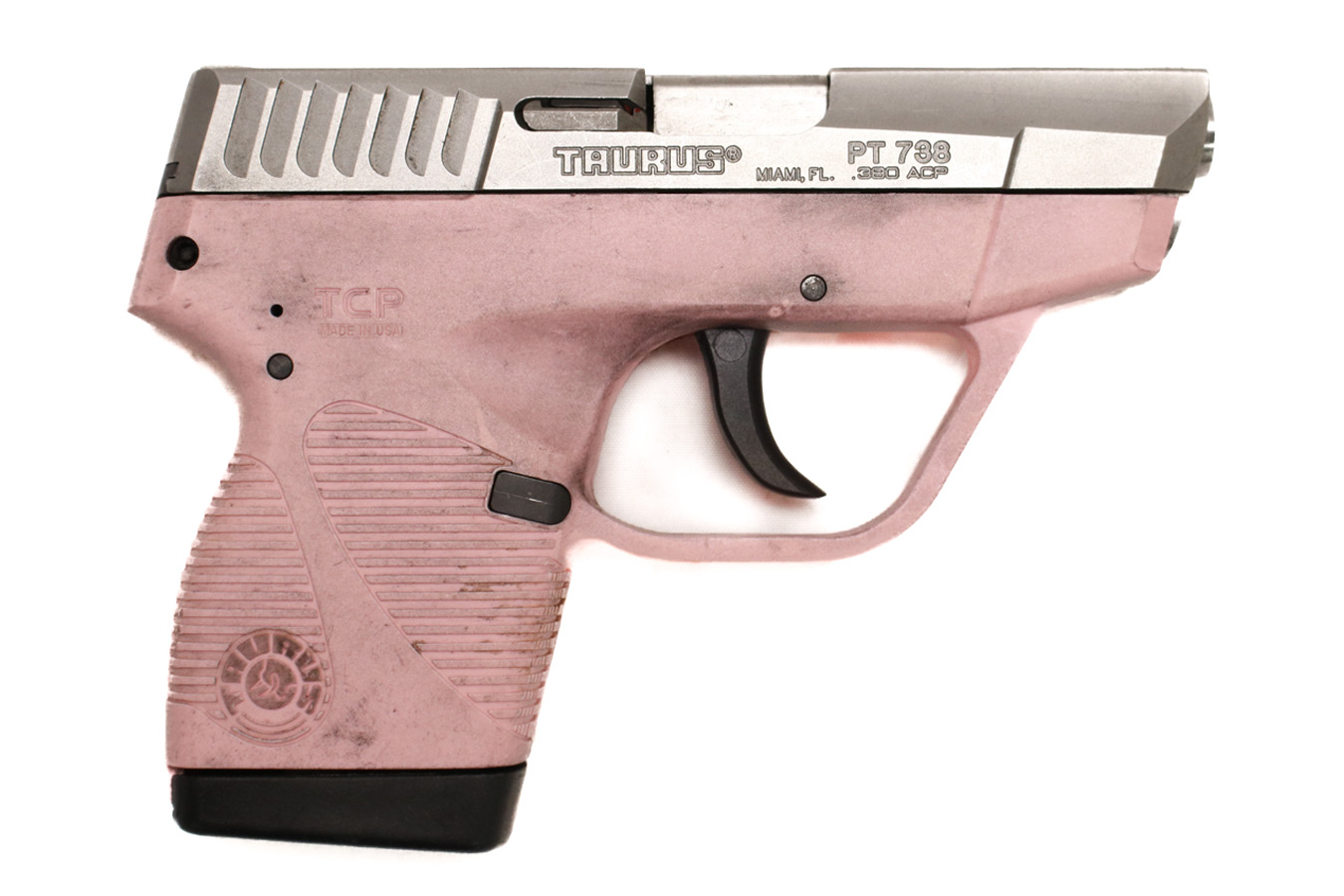 Taurus PT738 380 ACP Police Trade-In Pistol with Pink Frame and Stainless Slide