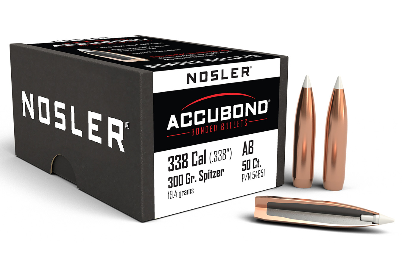 Nosler AccuBond 338Cal 300gr Spitzer Point 50/Box