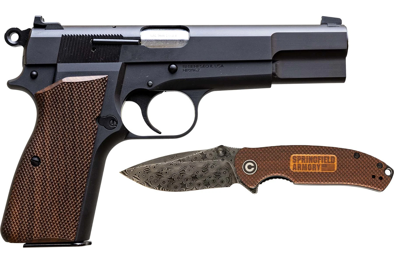 Springfield Model SA-35 9mm Pistol with Walnut Grips and Civivi Knife