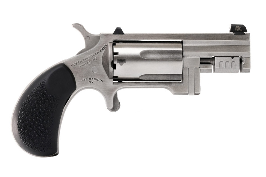 North American Arms The Sentinel 22 Magnum Revolver with Stainless Steel Finish and Rubber Pebble Gr