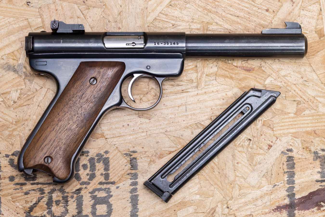 Ruger Mark I 22LR Police Trade-In Pistol with Wood Grips and Target Barrel