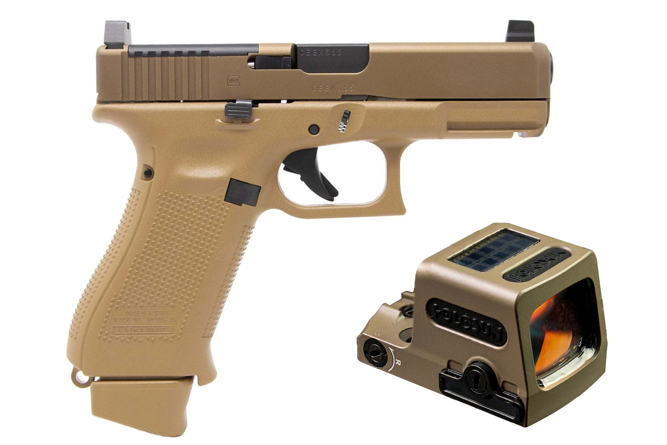 Glock 19X MOS 9mm Pistol with Coyote Frame and Holosun Red Dot Optic