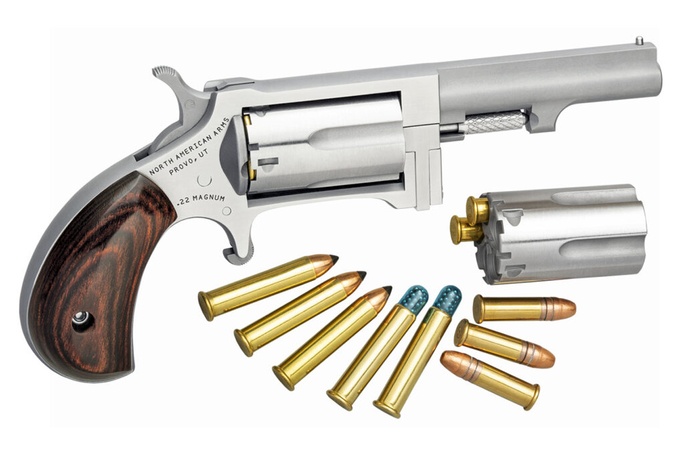 North American Arms Sidewinder 22 Magnum/22 LR Conversion Revolver with Stainless Steel Finish and Rosewood Grips