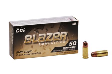 CCI 9mm Luger 115 gr Jacketed Hollow Point Blazer Brass 50/Box