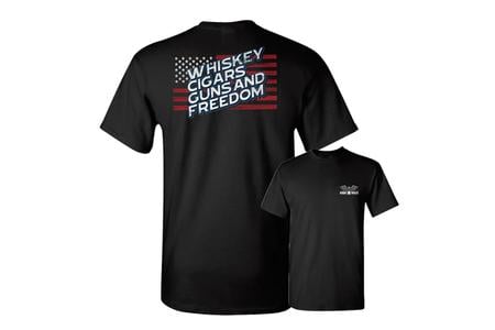 KICK BRASS WHISKEY CIGARS GUNS AND FREEDOM SS TEE