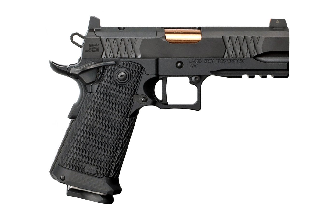 Jacob Grey TWC Black 9mm Pistol with 4.25 Inch Gold Barrel