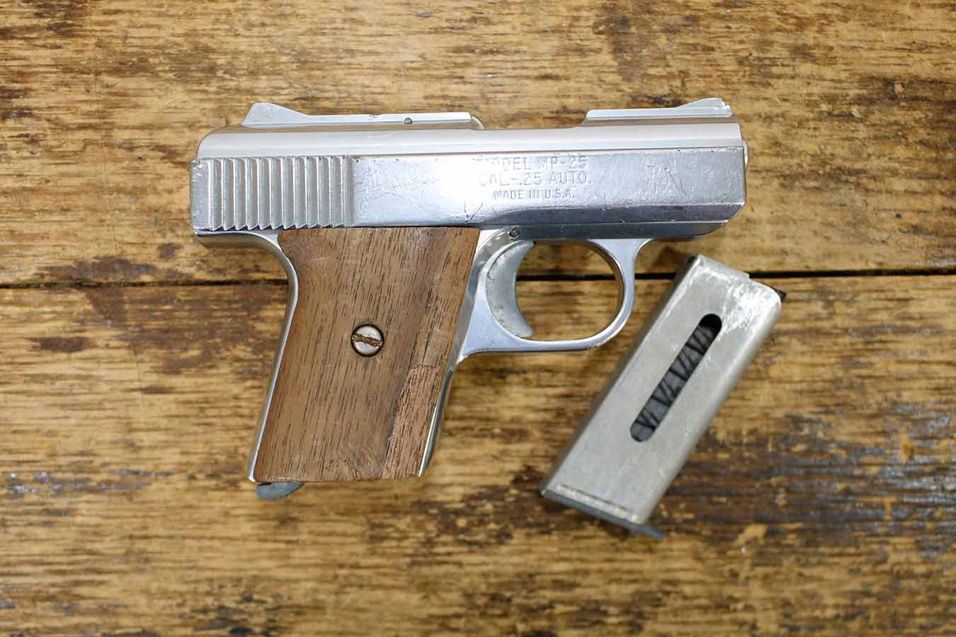 Raven Arms MP-25 25 Auto Police Trade-In Pistol with Wood Grips