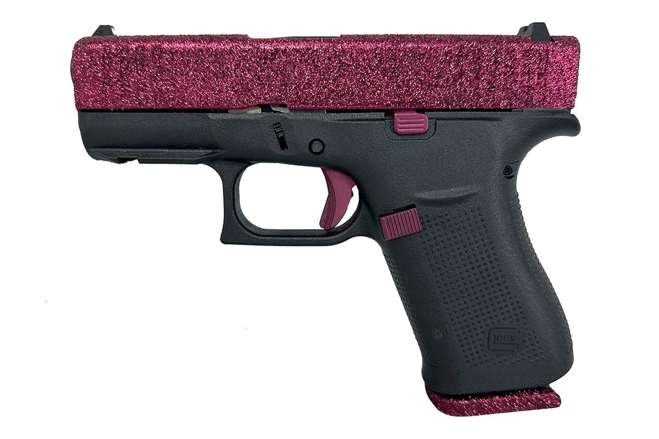 Glock 43X 9mm Pistol with Black Cherry Glitter Slide and Accents