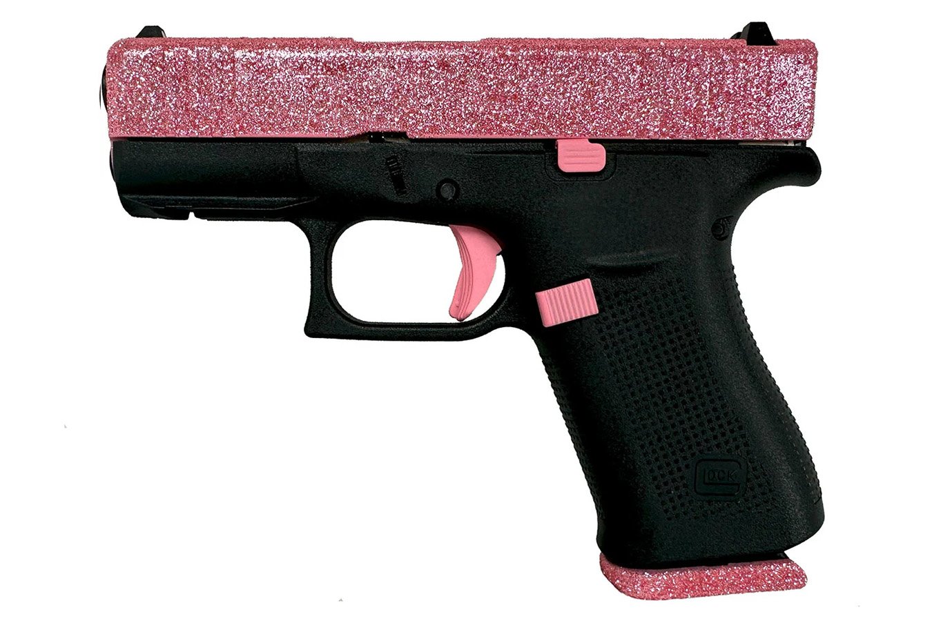 Glock 43X 9mm Pistol with Bubble Gum Glitter Slide and Accents