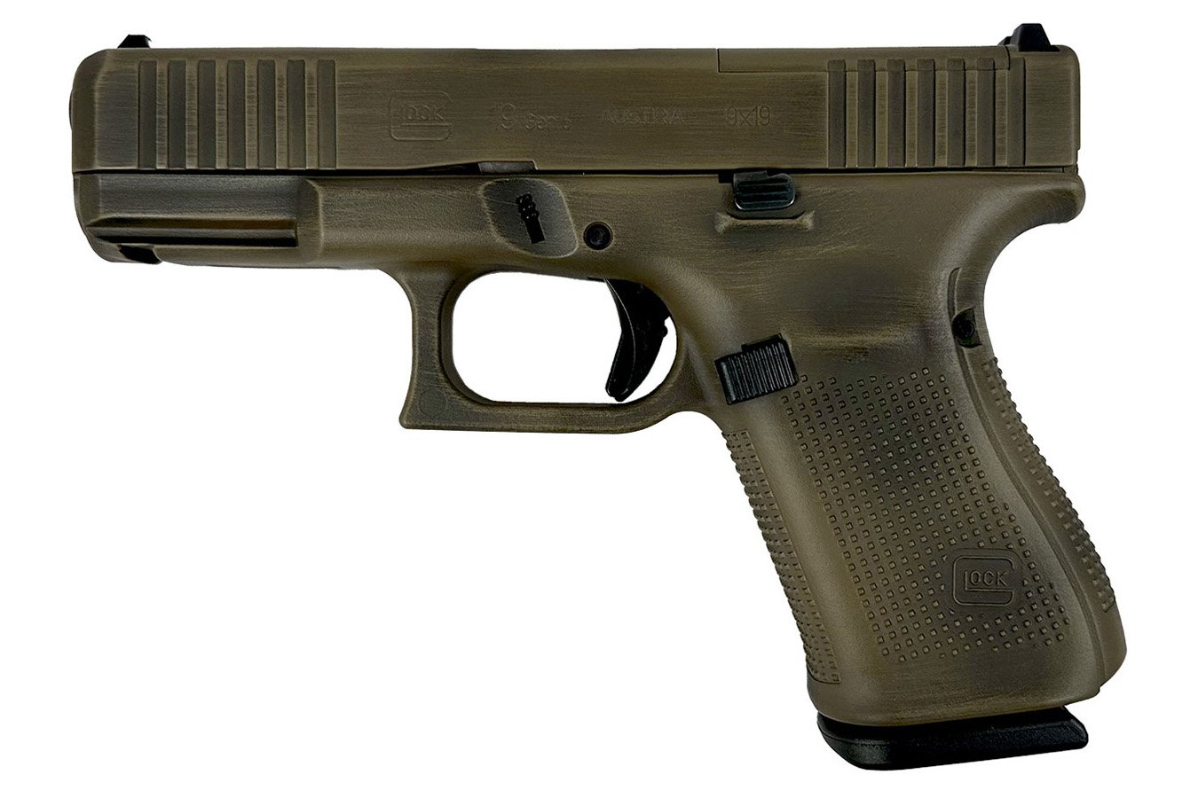 Glock 19 Gen5 MOS 9mm Pistol with Distressed Noveske Bazooka Green Finish