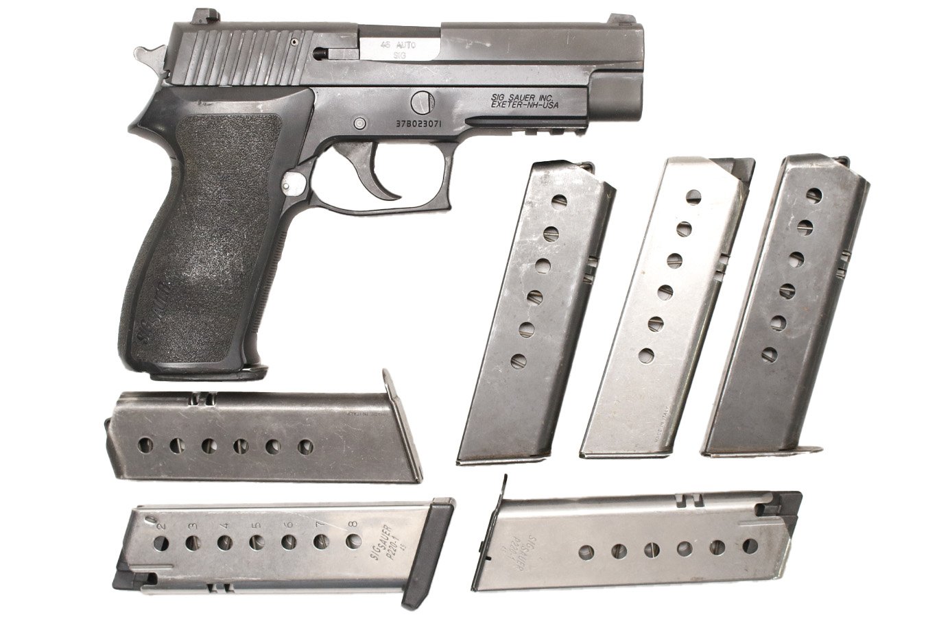 Sig Sauer P220 45 ACP Police Trade-in Pistol with Seven Magazines