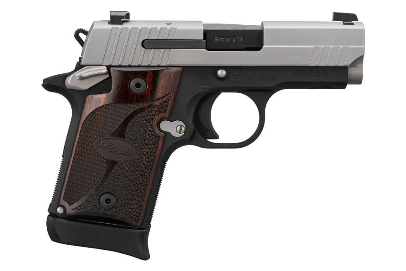 Sig Sauer P938 9mm Two-Tone Pistol with Stainless Slide and Walnut Grips