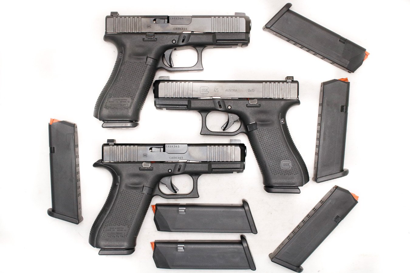 Glock 45 9mm Police Trade-In Pistols with Three Magazines