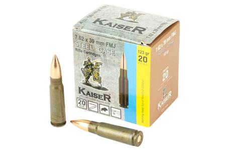 Kaiser 7.62x39 mm 123 gr FMJ Steel Case 20/Box