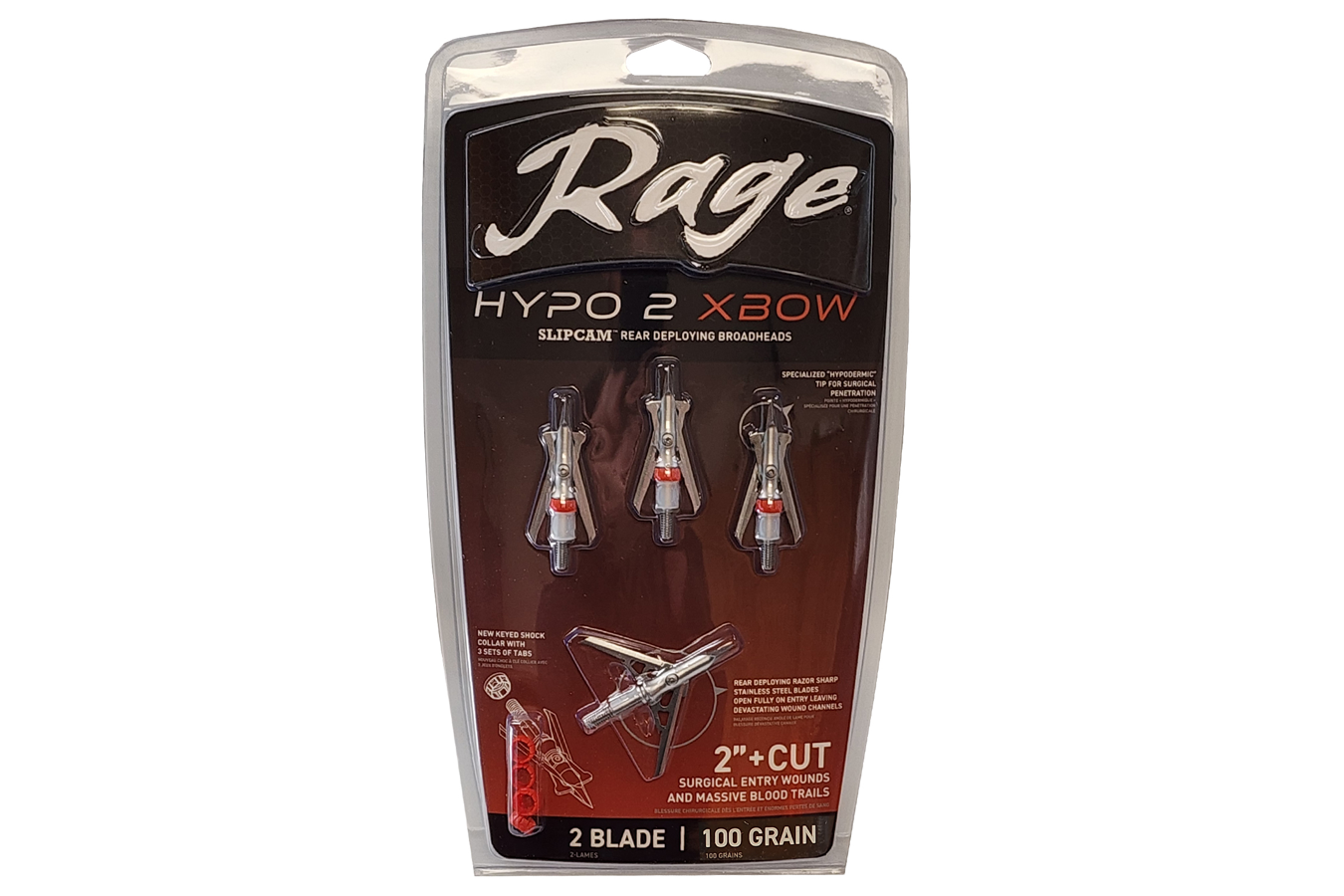 Rage Broadheads 2 Blade Hypo 2 Crossbow 2? Expandable Cut Hypodermic 100 Grain 4 Pack