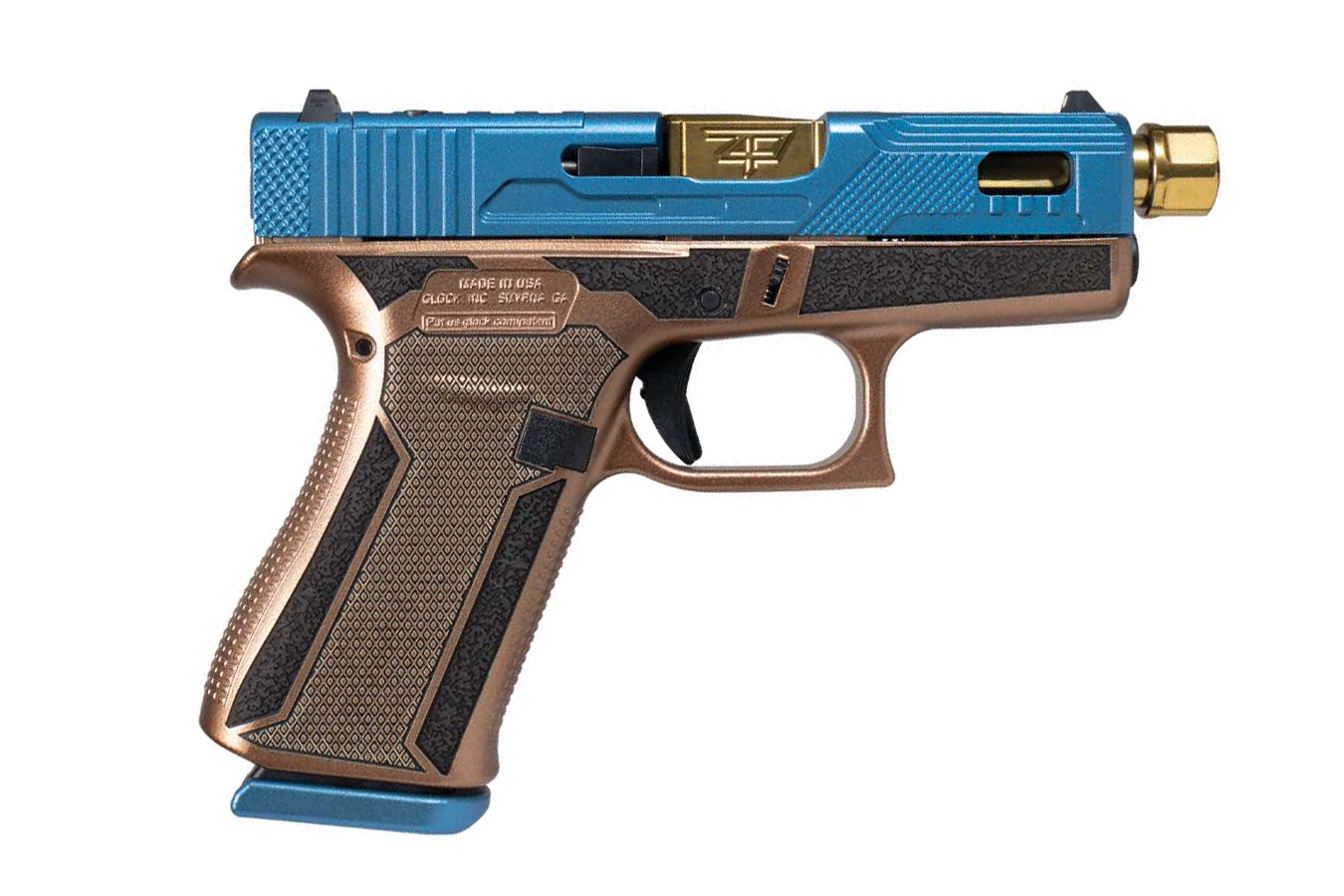 Glock 43X MOS 9mm Optic Ready Blue Hush Pistol with Gold Threaded Barrel