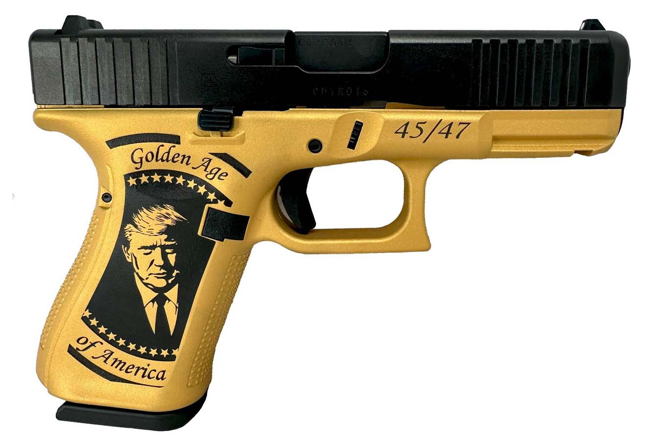 Glock 19 Gen5 9mm Pistol with Trump 45/47 Golden Age of America Custom Frame