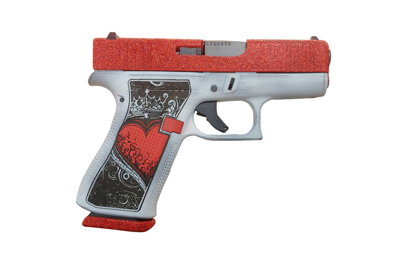 Glock 43X MOS 9mm Optic Ready Semi-Auto Pistol with Glitter Gunz Queen of Hearts Finish