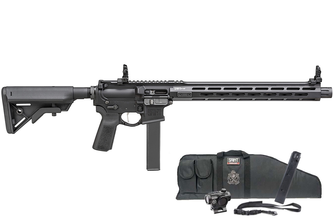 Springfield Saint Victor 9mm Pistol Caliber Carbine Gear Up Package with Two Magazines and Crimson Trace CT-103 Red Dot