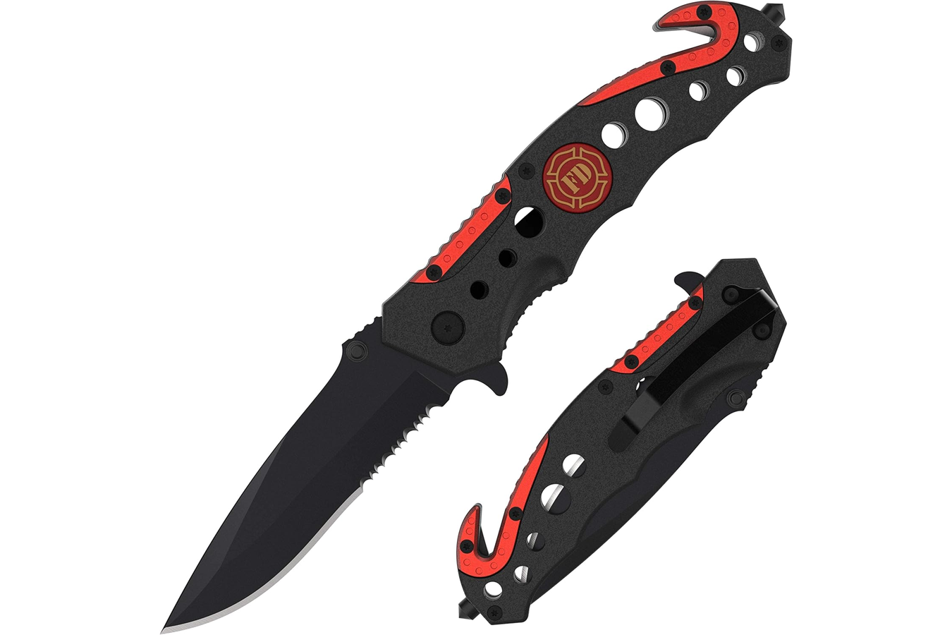 Swiss Safe 3-in-1 Tactical Knife for Military and First Responders - Fire Department Red