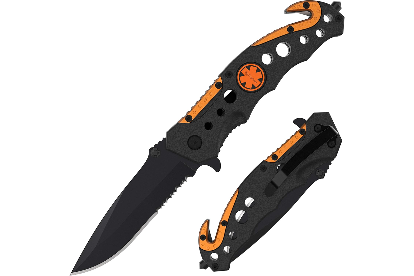 Swiss Safe 3-in-1 Tactical Knife for Military and First Responders - EMT Orange