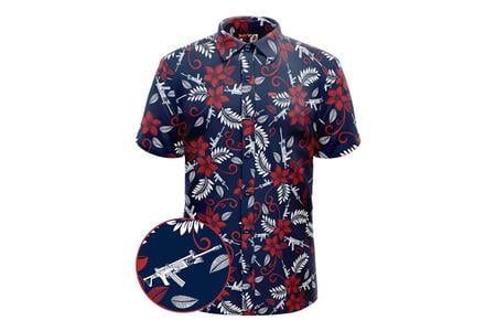 RETRO RIFLE PATRIOTIC HAWAIIAN SS BUTTON UP SHIRT