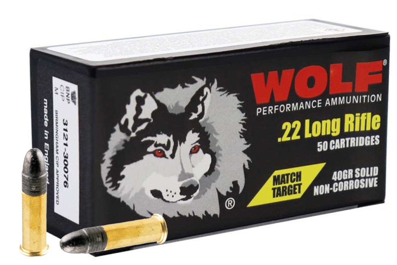 WOLF AMMO WOLF MATCH TARGET 22 LONG RIFLE AMMUNITION 40 GRAIN LEAD ROUND NOSE
