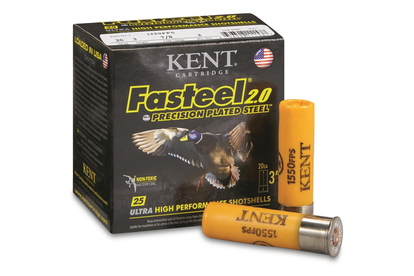 Kent Cartridge 20 Gauge 3 Inch 7/8 oz 4 Shot Fasteel 2.0 Precision Plated Steel 25/Box