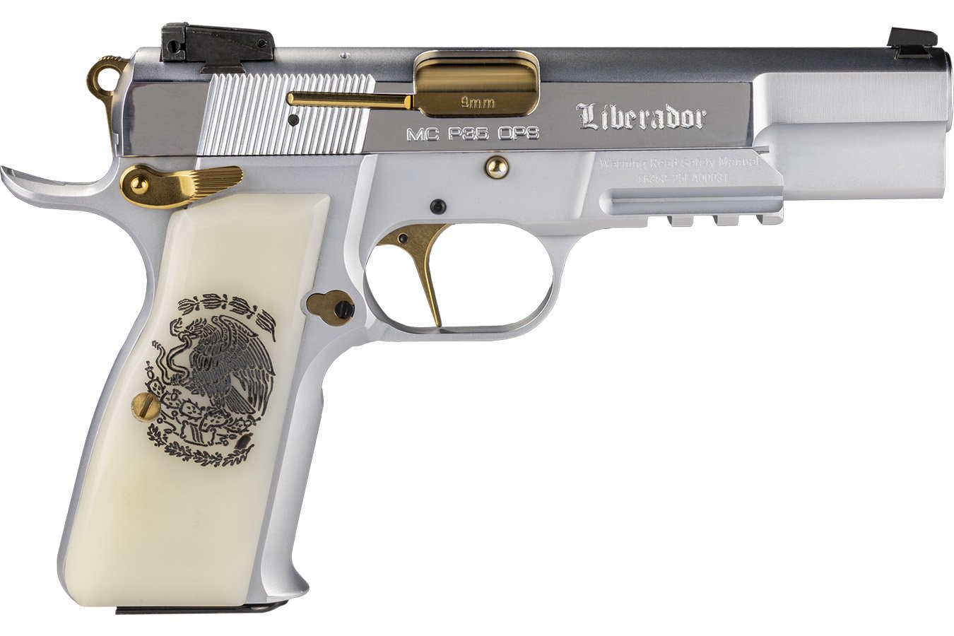 Girsan MCP 35 Liberador 9mm Pistol with Pearl Engraved Grip and Mexican Coat Of Arms