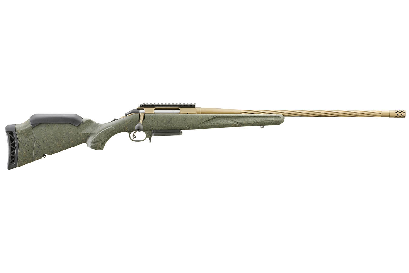Ruger American Predator Gen II 300 Win Mag Bolt-Action Rifle with Bronze Cerakote Finish and Green Splatter Stock