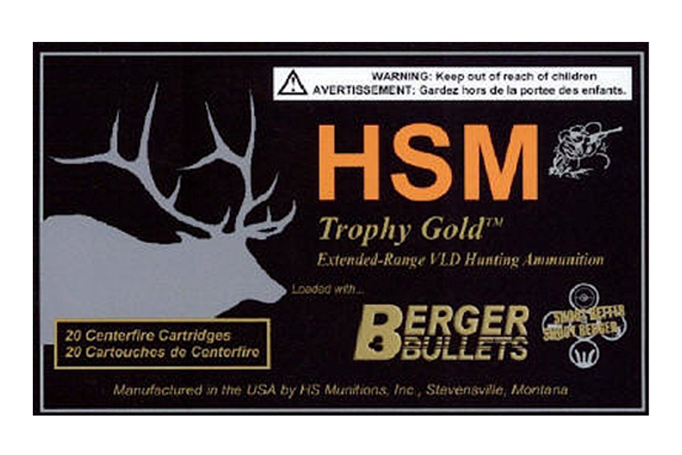 Hsm 300 H&H Mag 185 gr Berger Hunting VLD Match Trophy Gold Extended Range 20/Box