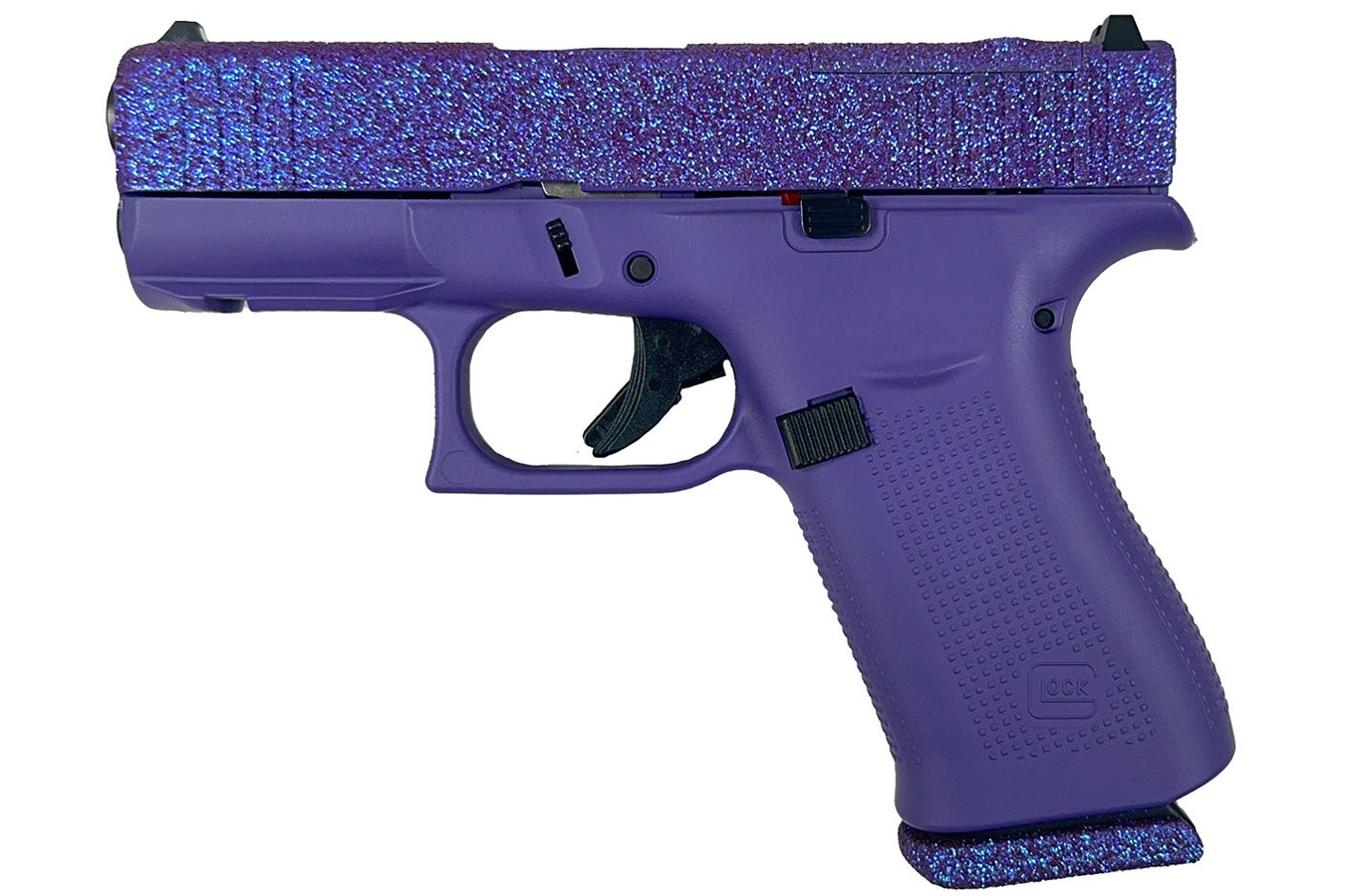 Glock 43X MOS 9mm Optic Ready Pistol with Purple Glitter Slide and Purple Frame
