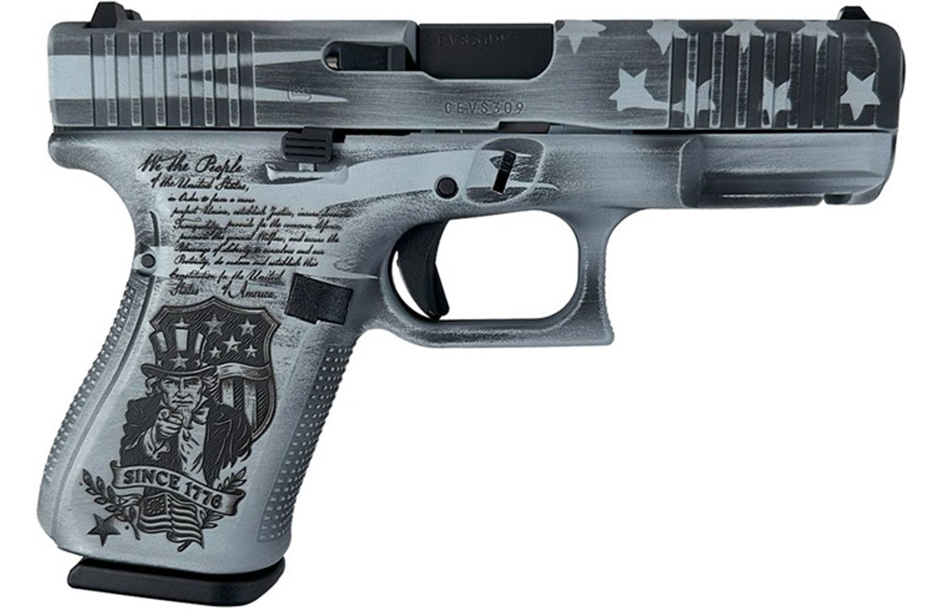 Glock 19 Gen5 9mm PIstol with Custom We Want You Cerakote Gray Finish