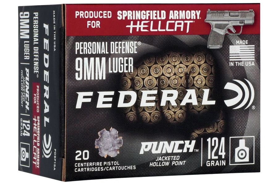 Federal 9mm 124 gr Jacketed Hollow Point Personal Defense Punch Hellcat 20/Box