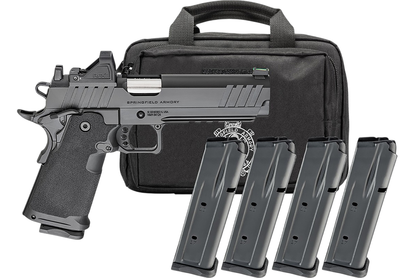 Springfield 1911 DS Prodigy AOS 9mm Double Stack 1911 Pistol with Viridian RFX-11 Green Dot, Four Magazines and Pistol Bag
