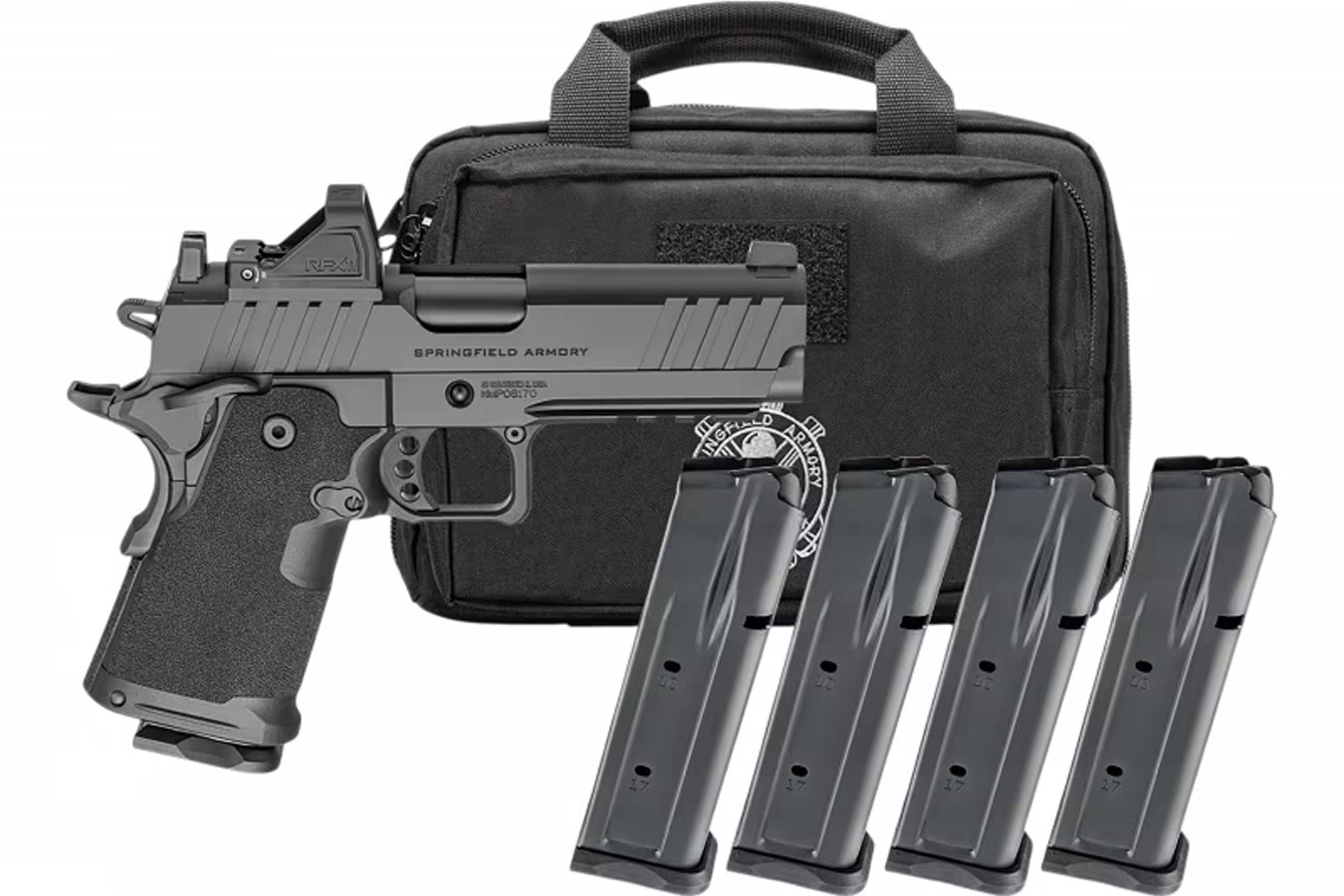 Springfield 1911 DS Prodigy Gear Pac 9mm Semi-Auto Optic Ready Pistol with Four Magazines, RFX-11 Green Dot and Range Bag