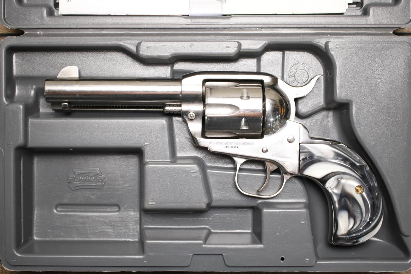 Ruger New Vaquero 45 Colt Police Trade-In Revolver with Original Box and Pearl Birdhead Grips