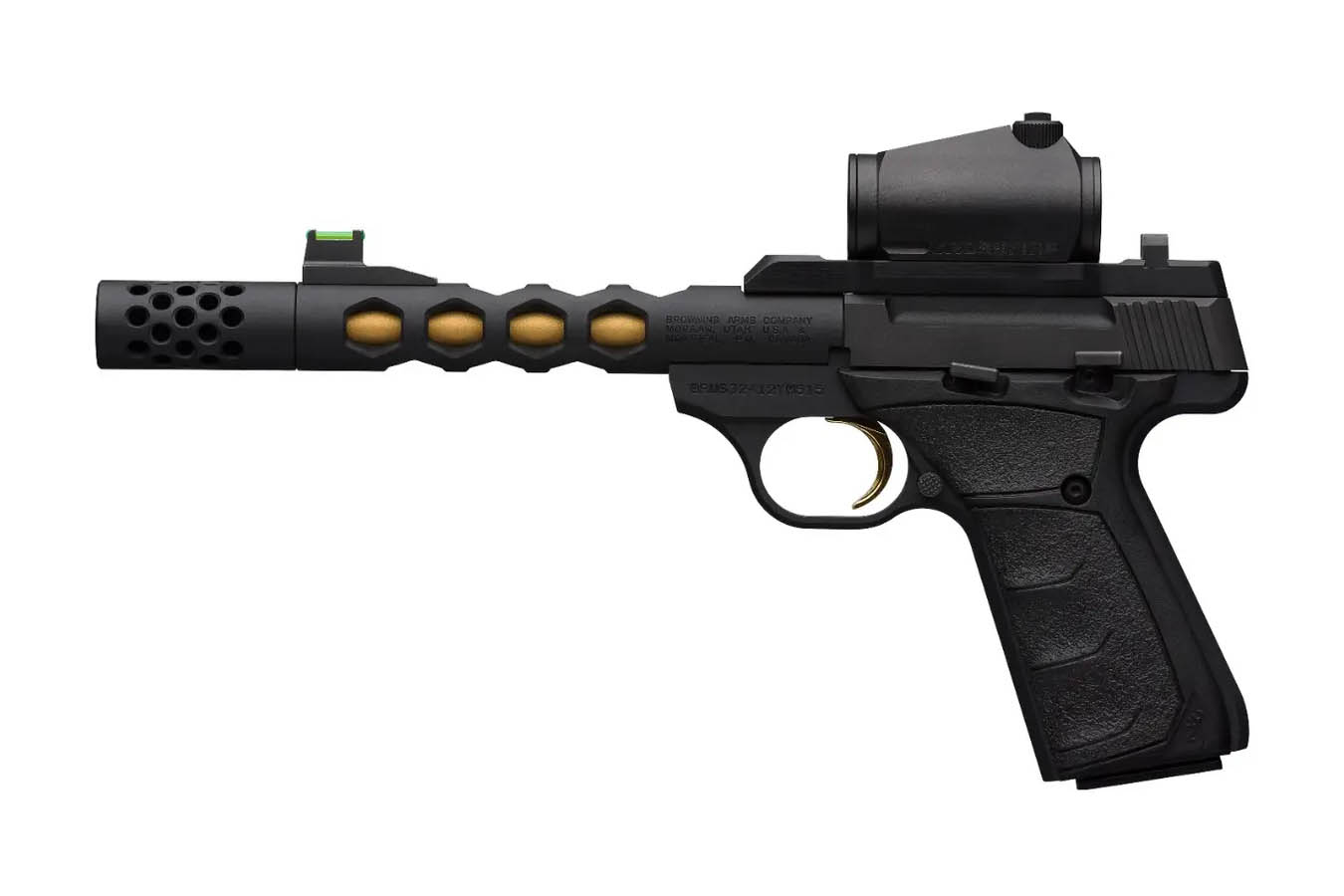 Browning Buck Mark Vision 22 LR Pistol with Black/Gold Barrel and Vortex Crossfire Red Dot