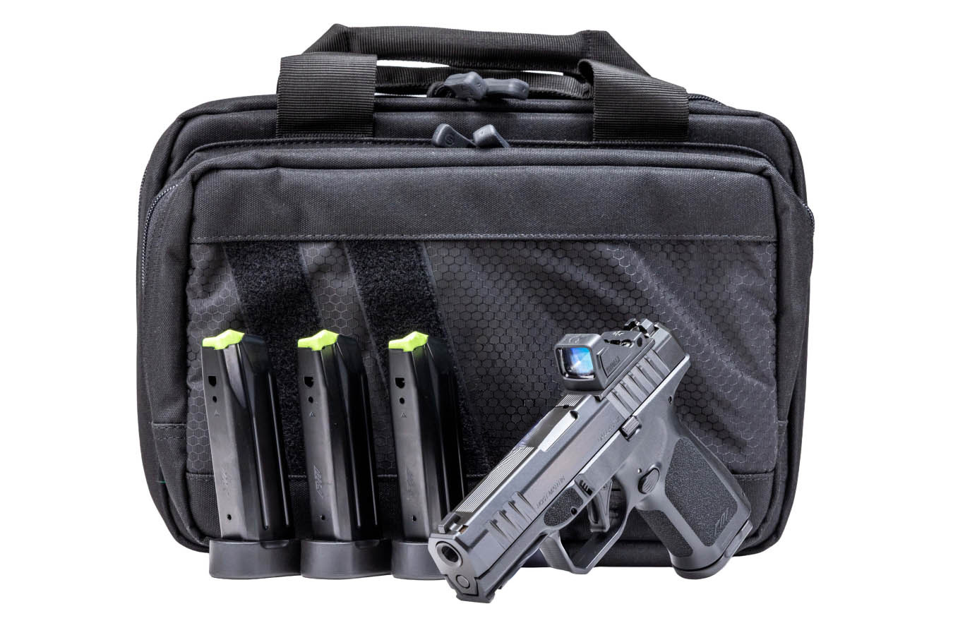 Rost Martin RM1C 9mm Semi-Auto Pistol Black with Viridian RFX11 Green Dot, 4 Mags and Savior Range Bag