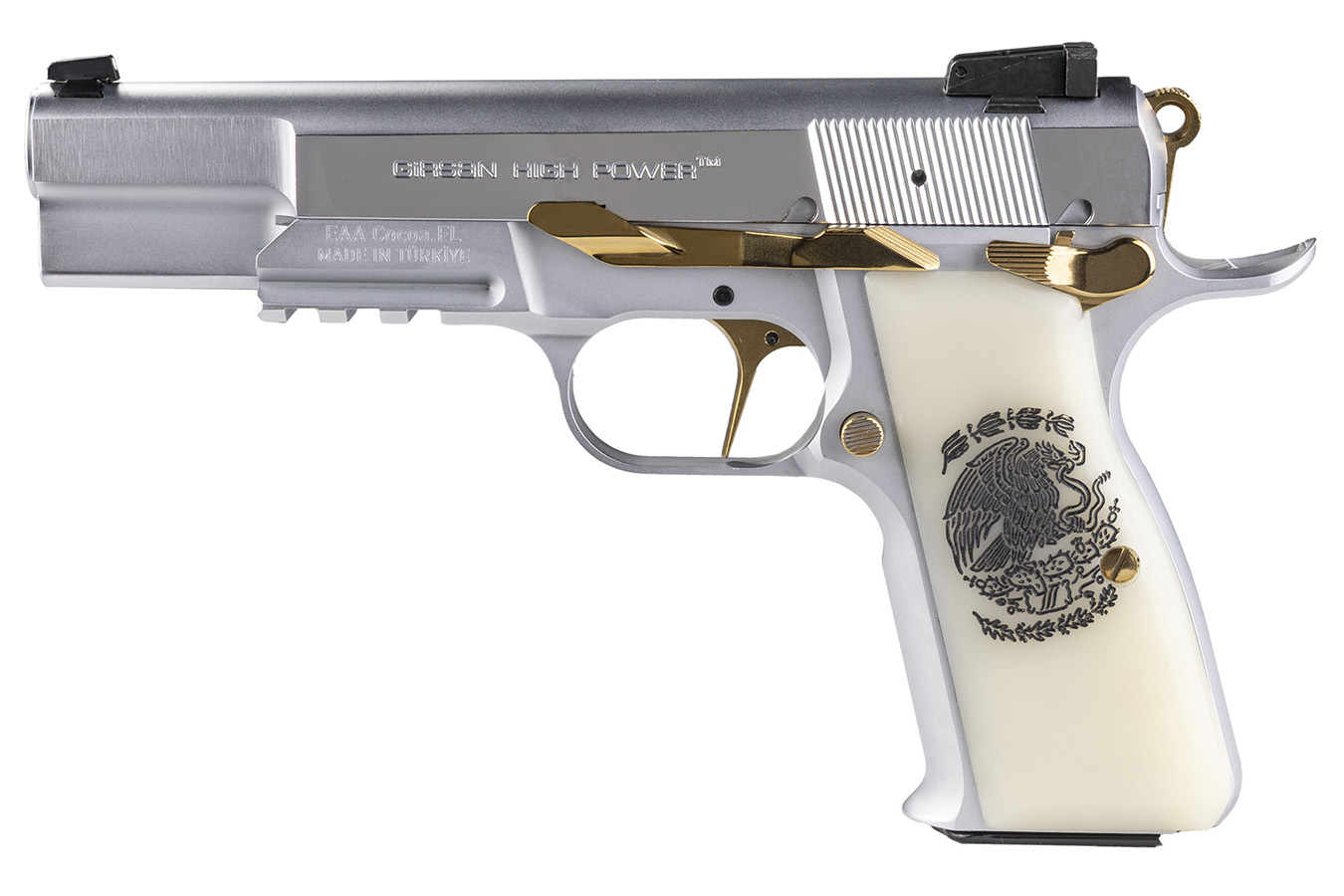 Girsan MCP 35 Liberador 9mm Semi-Auto Pistol with Pearl Engraved Grip and Mexican Coat Of Arms
