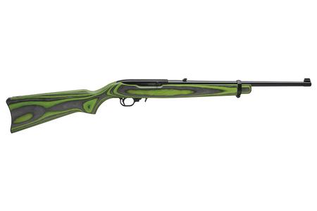 RUGER 10/22 22LR 18.5` BARREL BLACK AND GREEN LAMINATE STOCK 