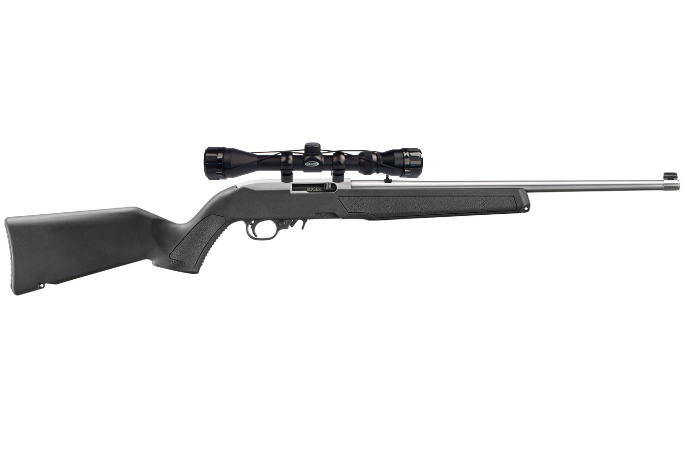 Ruger 10/22 22LR Rimfire Rifle with 18.5 Inch Stainless Barrel and Weaver Riflescope