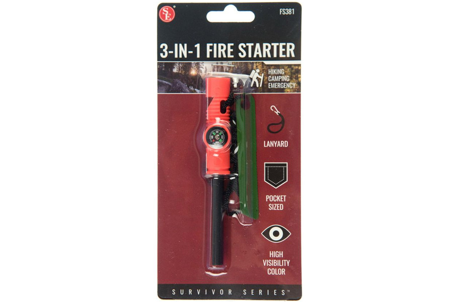 Sona Enterprises 2 Inh by 1/4 Inch 3 In 1 Flint Starter Stricker Compass and Whistle