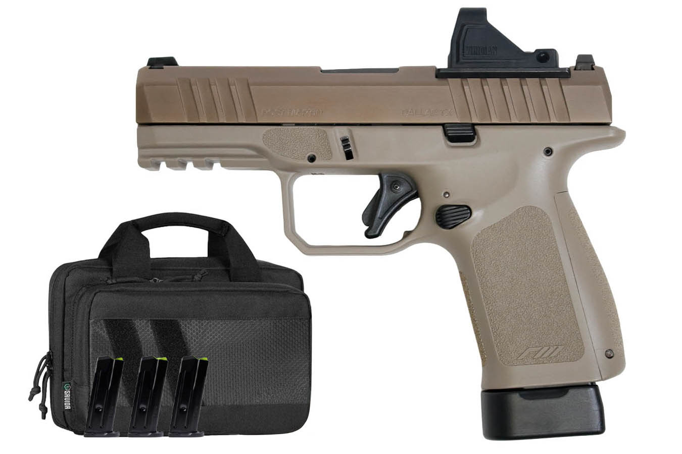 Rost Martin RM1C 9mm FDE/Mojave Pistol with Viridian RFX-11 Green Dot, Four Mags and Savior Bag