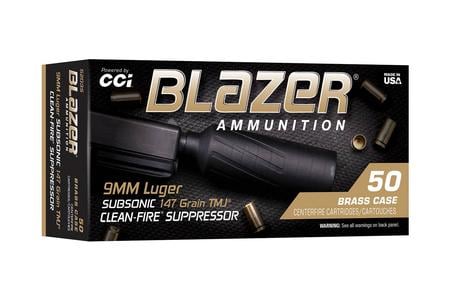 CCI 9mm 147gr TMJ Blazer Brass Clean-Fire Subsonic Suppressor 50/Box